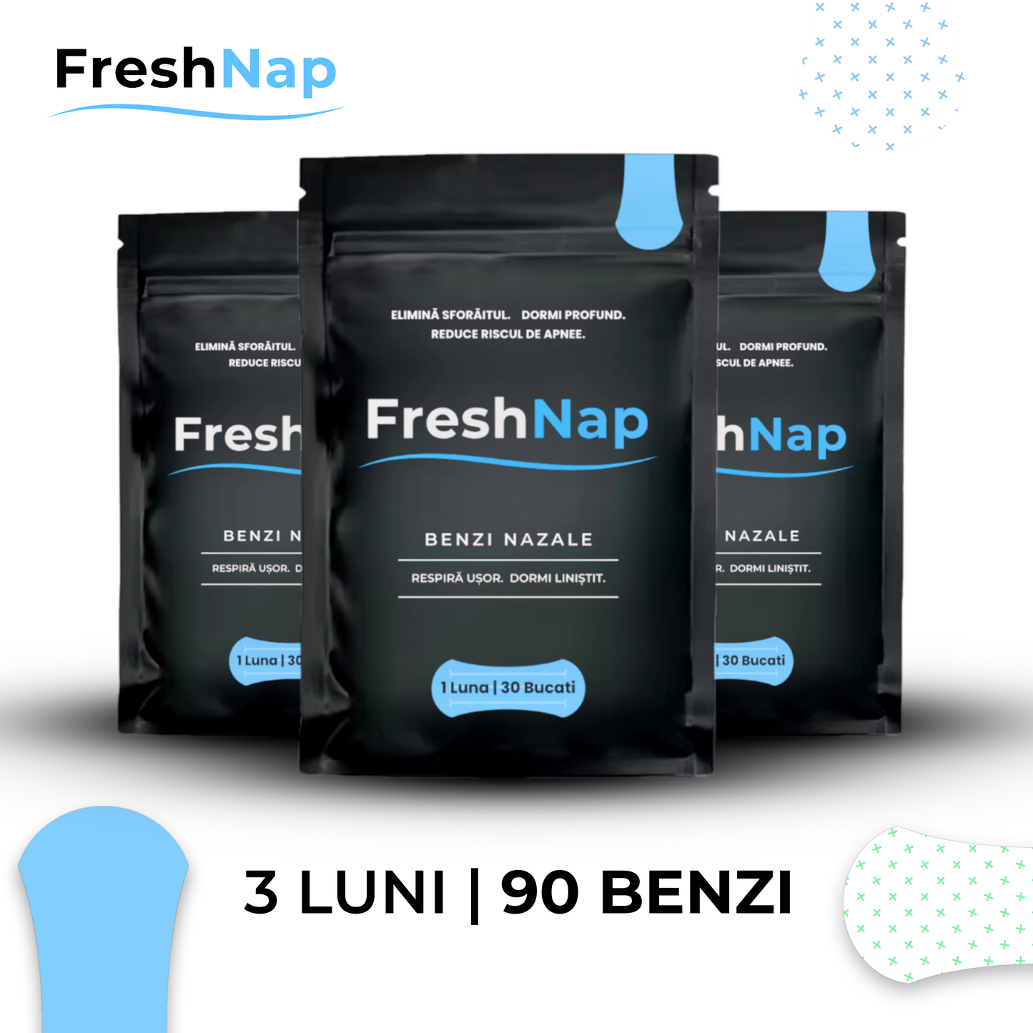 FreshNap | Benzi Nazale Anti Sforăit | 90 Benzi